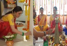 amruta khanvilkar new home gruh pooja photos