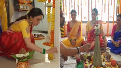 amruta khanvilkar new home gruh pooja photos